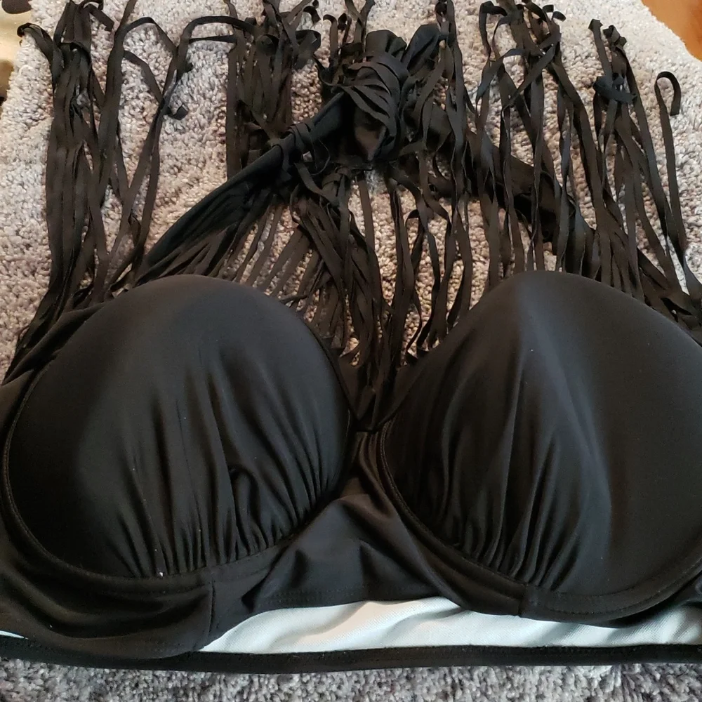 Fringe Bikini Halter Top Black XXXL - Picture 5 of 9